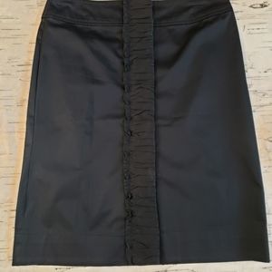 TALBOTS petite ruffle front pencil skirt black satin